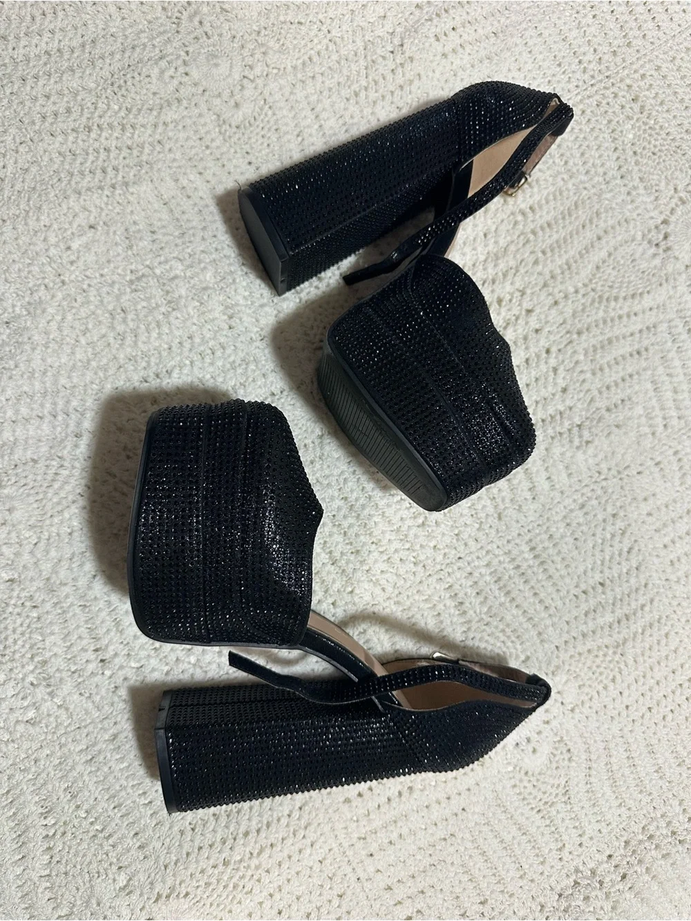 Amazon Black Crystal-Accented Platform Block Heel Sandals